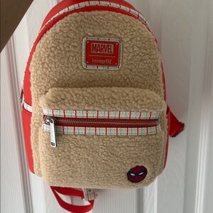 Loungefly Red and Tan Marvel Kids Backpack